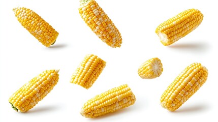 Poster - Flying fresh corn collection isolated on white background  clipping path : Generative AI