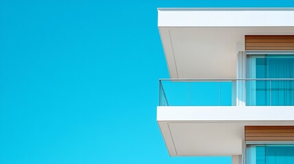 Poster - Architectural details of a modern building  balconies and windows on the background of a clear blue sky Unrecognizable building : Generative AI