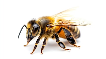 Poster - detail of bee or honeybee in Latin Apis Mellifera european or western honey bee isolated on the white background : Generative AI