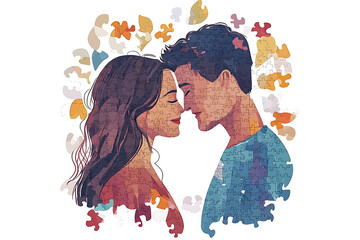 An isolated image of a couple puzzle, symbolizing connection and relationships, with two pieces fitting together perfectly