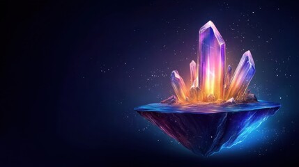 Wall Mural - Floating island, glowing crystals embedded in the ground