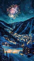 blue town fireworks illustration poster background