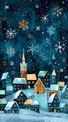 Wall Mural - blue town fireworks illustration poster background