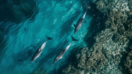 Aerial View of Dolphins in the Ocean