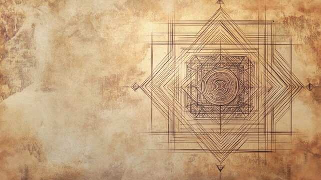 Hindu yantra (geometric diagram) with space for text on a plain background. Tool for meditation.