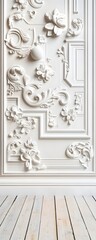 Sticker - White Floral Wall Decor with Wooden Floor.