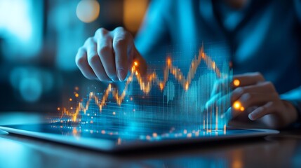 Aufkleber - Business development concepts for success and growth Businessman taps finger on tablet to display a graph with arrow sign for the future growth plan of organization finance management  : Generative AI
