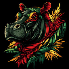  Vibrant illustration of a bull adorned with colorful leaves, showcasing a unique and artistic style.