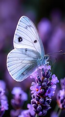 Wall Mural - White butterfly on lavender