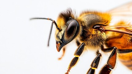 Poster - detail of bee or honeybee in Latin Apis Mellifera european or western honey bee isolated on the white background : Generative AI