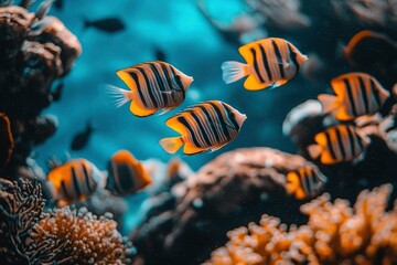 Poster - Yellow and Black Striped Fish Swimming Near Coral Reef