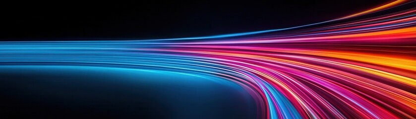 Abstract visualization of laser light passing through different mediums, bending and splitting into beams, high power laser, light physics