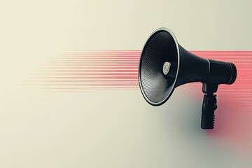 Wall Mural - megaphone with sound waves, minimalist design, flat illustration on white background, copy space for
