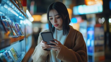 Poster - Woman using mobile phone for online banking Online shopping and internet payment Finance and banking on networking Cyber security Digital marketing : Generative AI