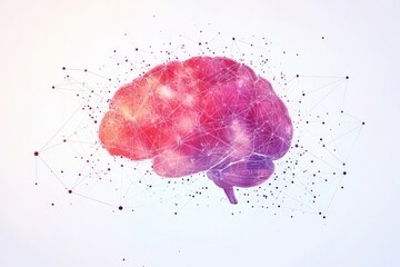 Wall Mural - Abstract brain with connected dots, minimalist concept, flat design illustration on white background, copy space for stock photo with minimal concept, No logo, No Trademark, No text