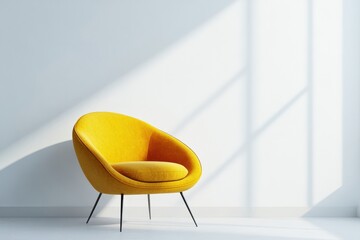 Wall Mural - simple modern chair, placed on white background, 3d render illustration, copy space for stock photo 