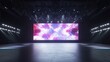 © Matcha_09 - An empty concert stage with a large LED screen displaying abstract visuals, surrounded by dynamic lighting effects.