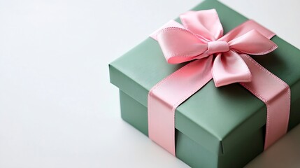 Wall Mural - Green gift box with pink bow on white background International Womens Day : Generative AI