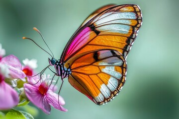 Wall Mural - Colorful Butterfly Perched on Pink Flower