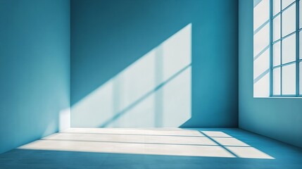 Poster - Light blue minimalistic background for product presentation with beautiful light and shadow on the wall and floor : Generative AI