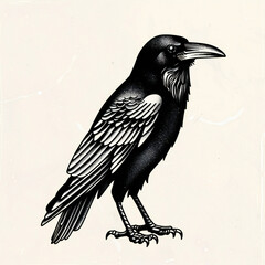 Wall Mural - Raven bird very simple traditional tattoo flash styles illustration