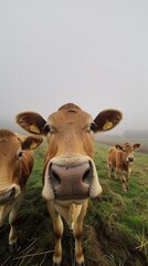 Poster - A cow with a tag on its nose is looking at the camera