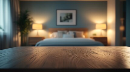 Poster - Table Top And Blur Background In the Bedroom : Generative AI