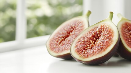 Wall Mural - Slices of ripe fresh fig isolated on white background : Generative AI