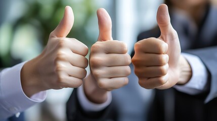 Aufkleber - Sky hands and business people with thumbs up in office for team building agreement and support Employees success and gesture with motivation for partnership feedback and good review of : Generative AI