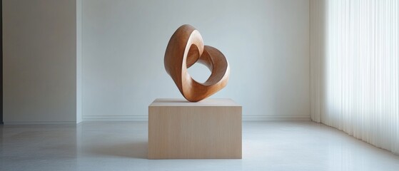 Canvas Print - A wooden sculpture of a heart is sitting on a wooden pedestal