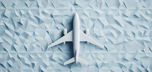 A minimalistic white airplane model on a textured light blue backdrop, perfect for aviation-related themes and designs.