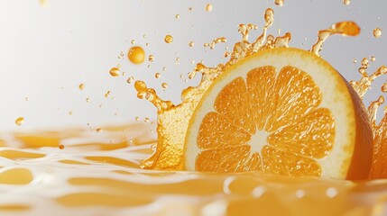 Wall Mural - Orange slice splash in juice