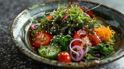 wakame seaweed salad with vegetables and sauce good for you