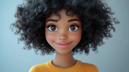 Poster - Smiling cartoon curly haired African girl
