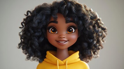 Poster - Smiling cartoon curly haired African girl
