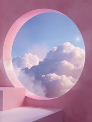 Wall Mural - Pink sky through round window