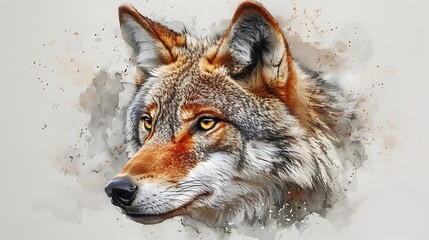  Close-up portrait of a wolf with a watercolor effect.