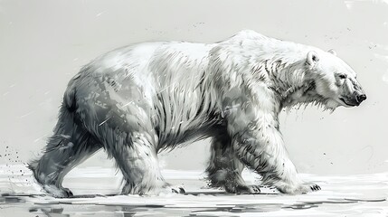 Wall Mural - a majestic polar bear walks across a snowy landscape, its white fur blending seamlessly with the sur