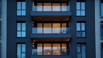 Poster - The facade of a medium  store modern residential building  European architecture in the Scandinavian style of superior comfort : Generative AI