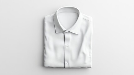 A neatly folded white dress shirt displayed on a plain background.