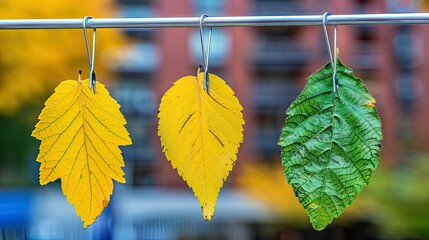 Wall Mural - three leaves hanging on clips