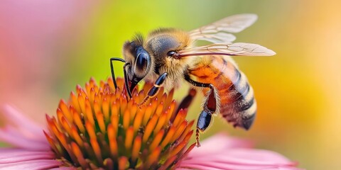 A bee collecting nectar from flowers 