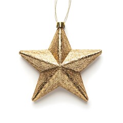 Poster - Elegant star shaped Christmas tree ornament with a shimmering metallic finish against a clean white background