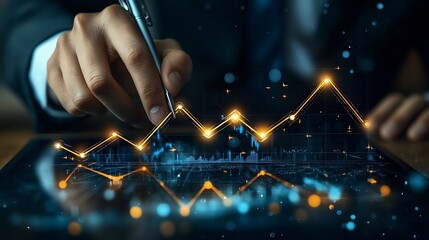 Aufkleber - Businessman draws increase arrow graph corporate future growth year 2024 to 2025 Planningopportunity challenge and business strategy New Goals Plans and Visions for Next Year 2025 : Generative AI