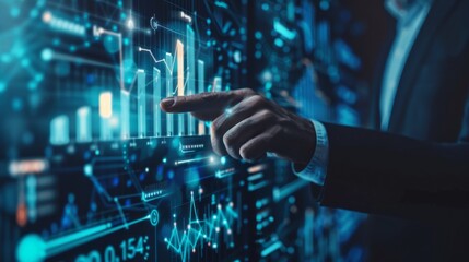 Poster - A man is pointing at a graph on a computer screen