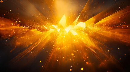 Poster - radiant golden light rays with geometric shapes abstract background for inspirational themes and fut