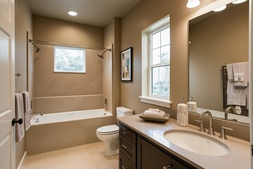 Wall Mural - Elegant Beige Bathroom Design Featuring Tub and Sink Ideas