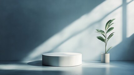 Leinwandbilder - Light blue minimalistic background for product presentation with beautiful light and shadow on the wall and floor : Generative AI