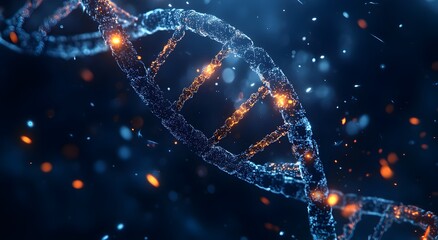 Detailed Digital Rendering of Futuristic DNA Double Helix with Glowing Network Connections