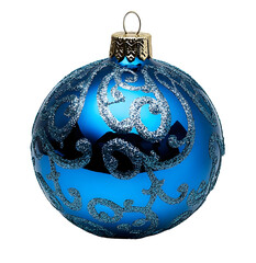 A beautiful blue Christmas ornament with intricate silver patterns, perfect for holiday decorations and festive celebrations.